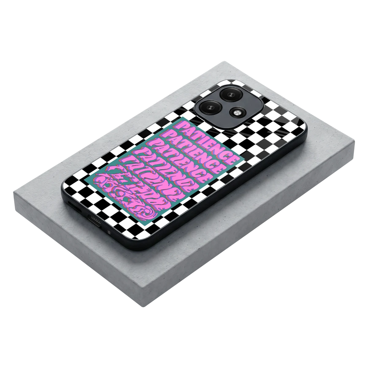 Patience Checkered stylish phone case for redmi 12 5g | glossy glass and slim fit