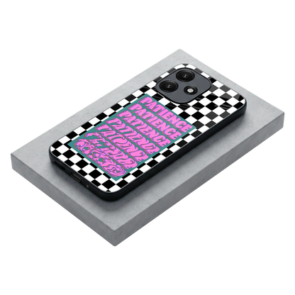 Patience Checkered stylish phone case for redmi 12 5g | glossy glass and slim fit