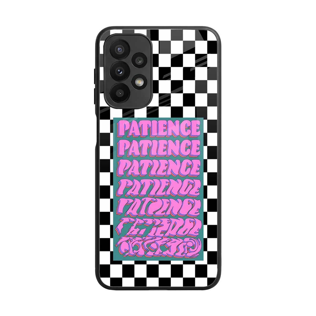 Patience Checkered back phone cover | glass case for samsung galaxy a23