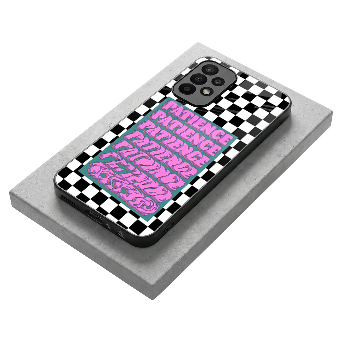 Patience Checkered stylish phone case for samsung galaxy a23 | glossy glass and slim fit