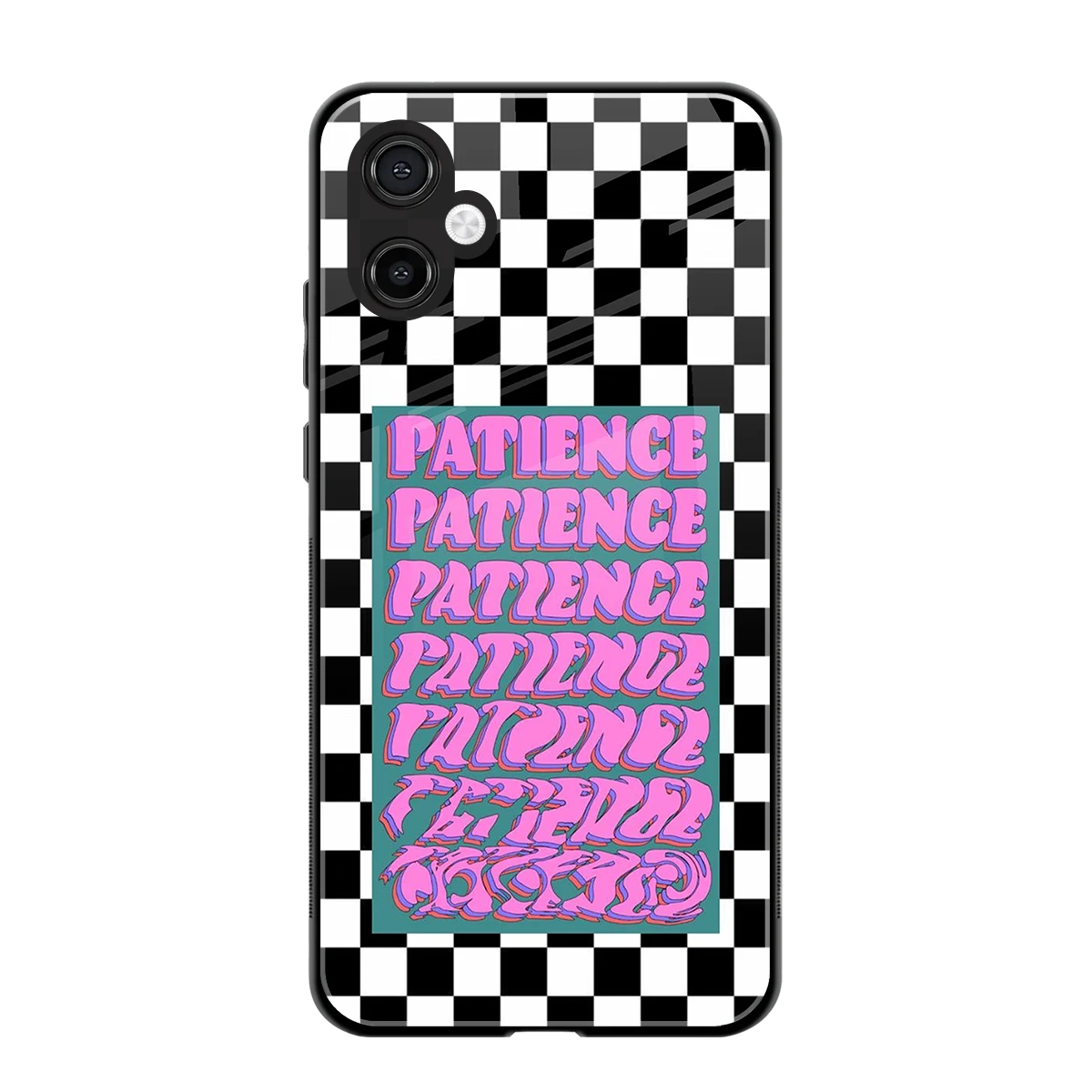 Patience Checkered back phone cover | glass case for samsung galaxy a06 5g