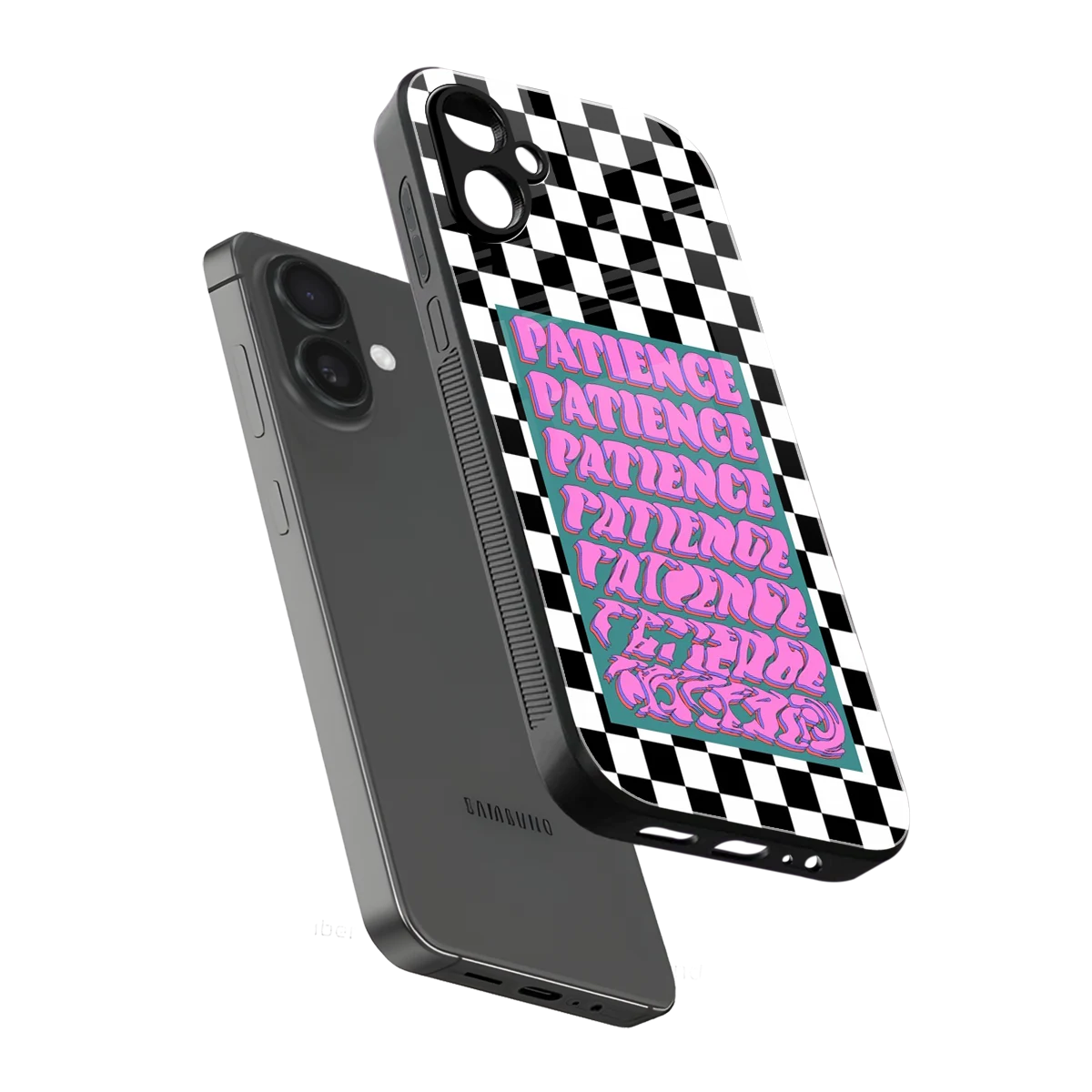 Patience Checkered sleek samsung galaxy a06 5g cover with tempered glass back and TPU edges