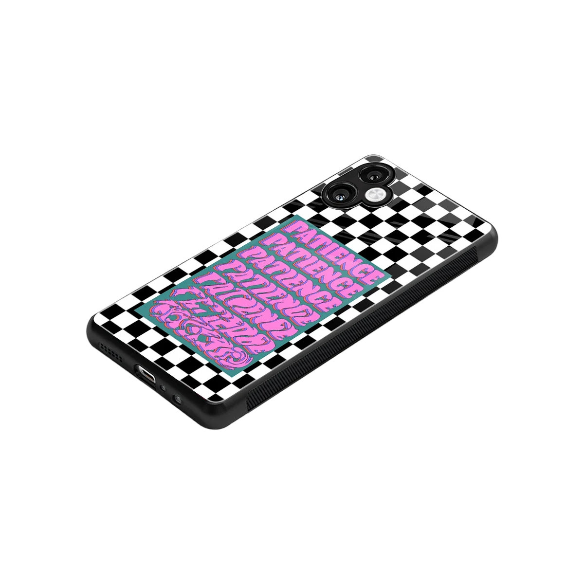 Patience Checkered stylish phone case for samsung galaxy a06 5g | glossy glass and slim fit