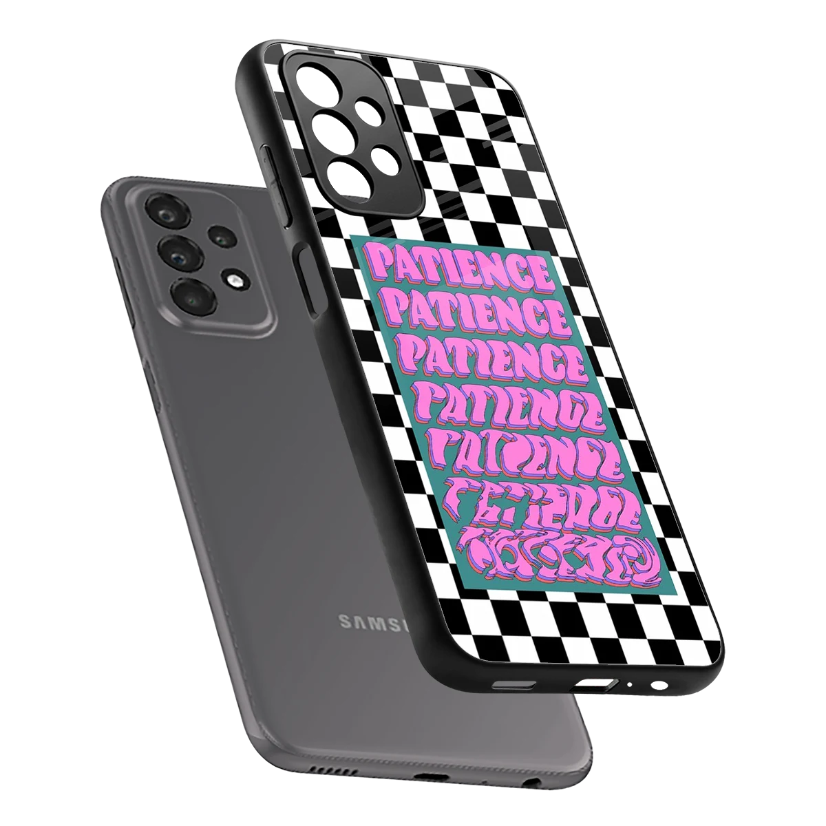 Patience Checkered sleek samsung galaxy a23 cover with tempered glass back and TPU edges