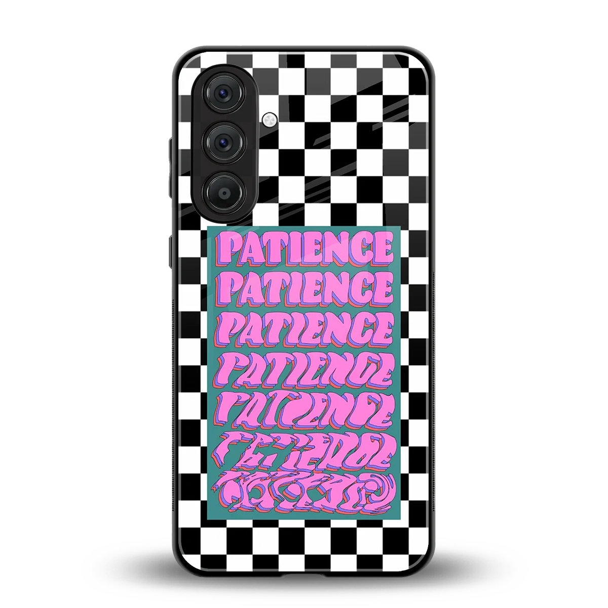 Patience Checkered back phone cover | glass case for samsung galaxy m36 5g