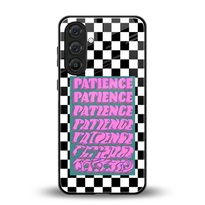 Patience Checkered back phone cover | glass case for samsung galaxy m36 5g
