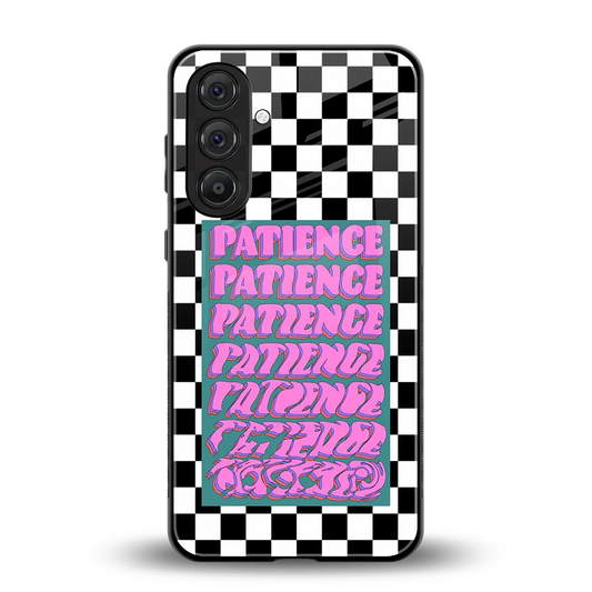 Patience Checkered back phone cover | glass case for samsung galaxy m36 5g