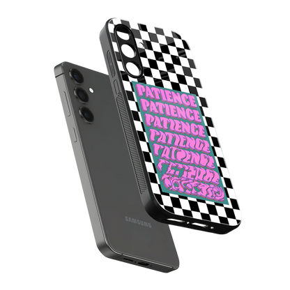 Patience Checkered sleek samsung galaxy m34 5g cover with tempered glass back and TPU edges
