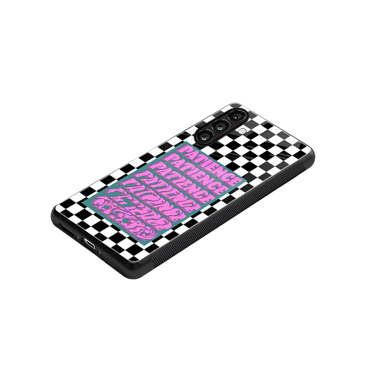 Patience Checkered stylish phone case for samsung galaxy m36 5g | glossy glass and slim fit