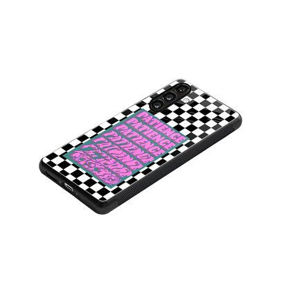 Patience Checkered stylish phone case for samsung galaxy m36 5g | glossy glass and slim fit