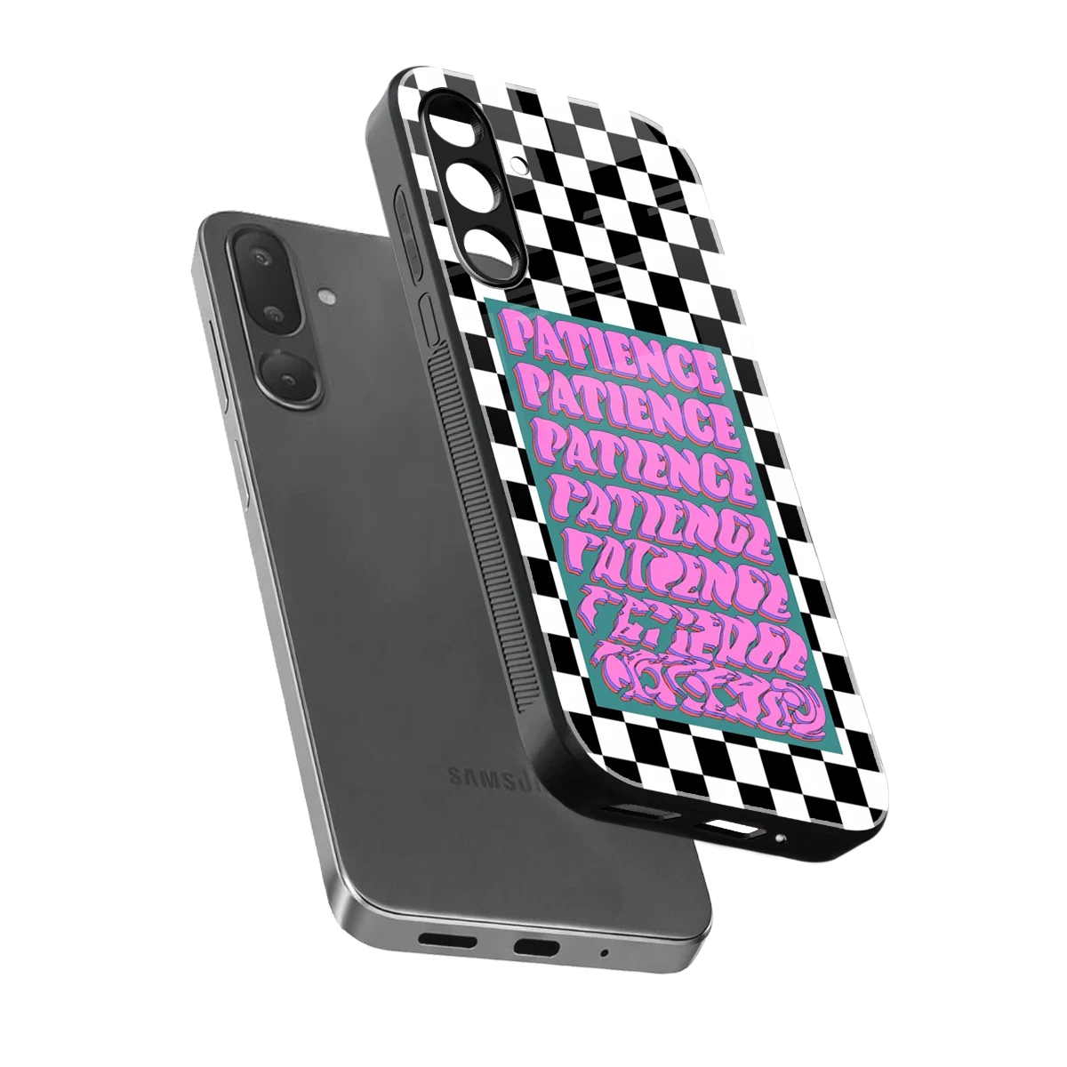 Patience Checkered sleek samsung galaxy m36 5g cover with tempered glass back and TPU edges
