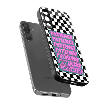Patience Checkered sleek samsung galaxy m36 5g cover with tempered glass back and TPU edges