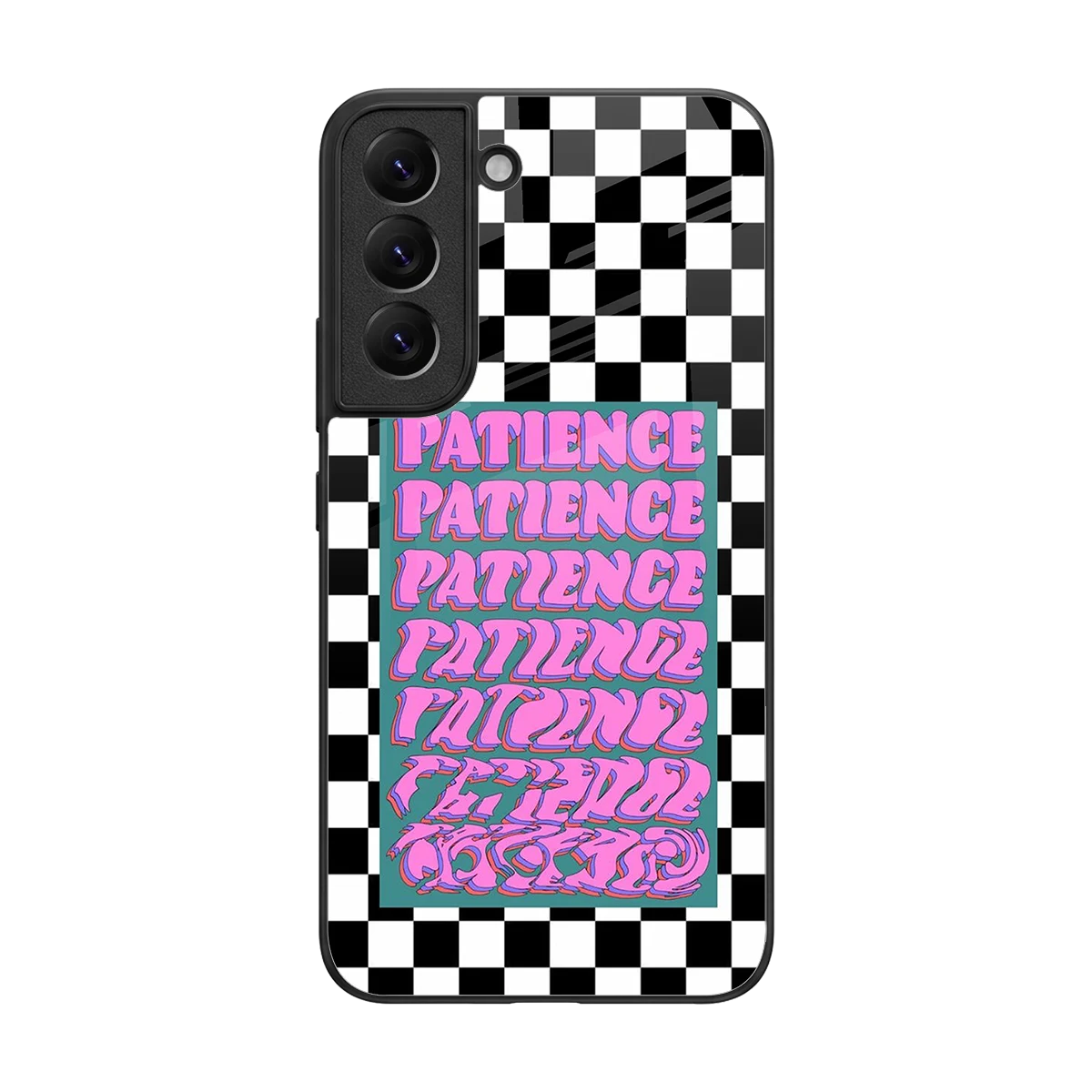 Patience Checkered back phone cover | glass case for samsung galaxy s22