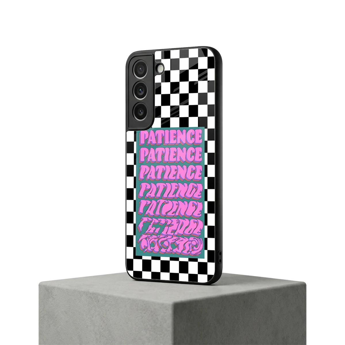 Patience Checkered samsung galaxy s22 mobile cover | shockproof glass phone case