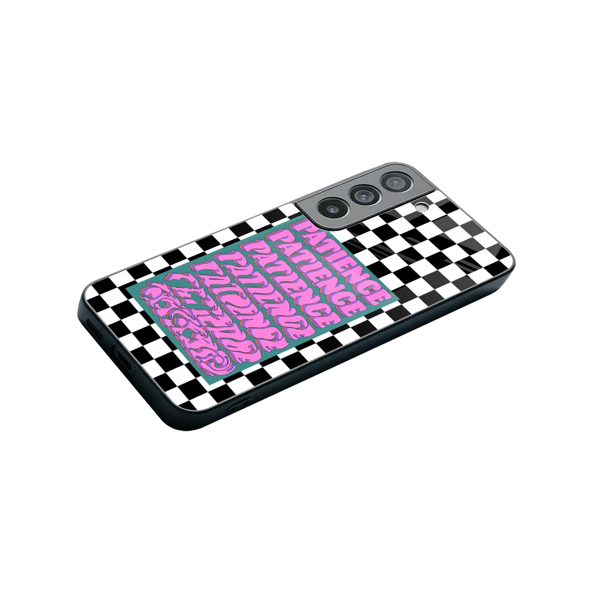 Patience Checkered stylish phone case for samsung galaxy s22 | glossy glass and slim fit
