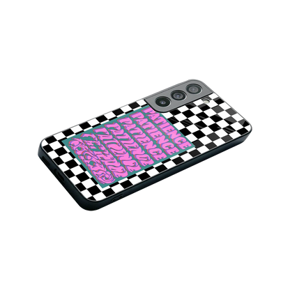 Patience Checkered stylish phone case for samsung galaxy s22 | glossy glass and slim fit