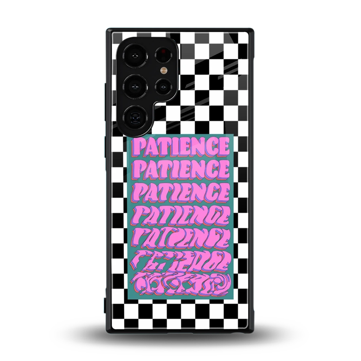 Patience Checkered back phone cover | glass case for samsung galaxy s24 ultra