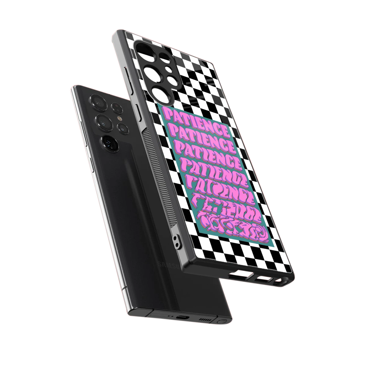 Patience Checkered sleek samsung galaxy s23 ultra cover with tempered glass back and TPU edges