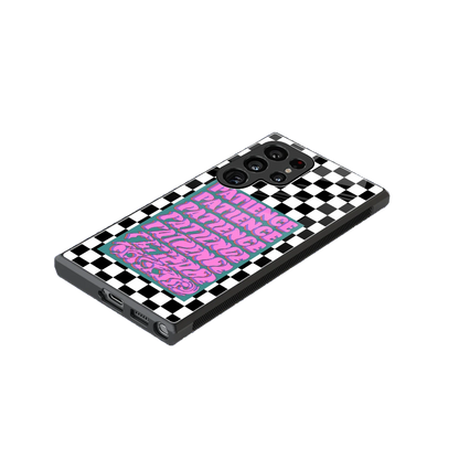 Patience Checkered stylish phone case for samsung galaxy s24 ultra | glossy glass and slim fit