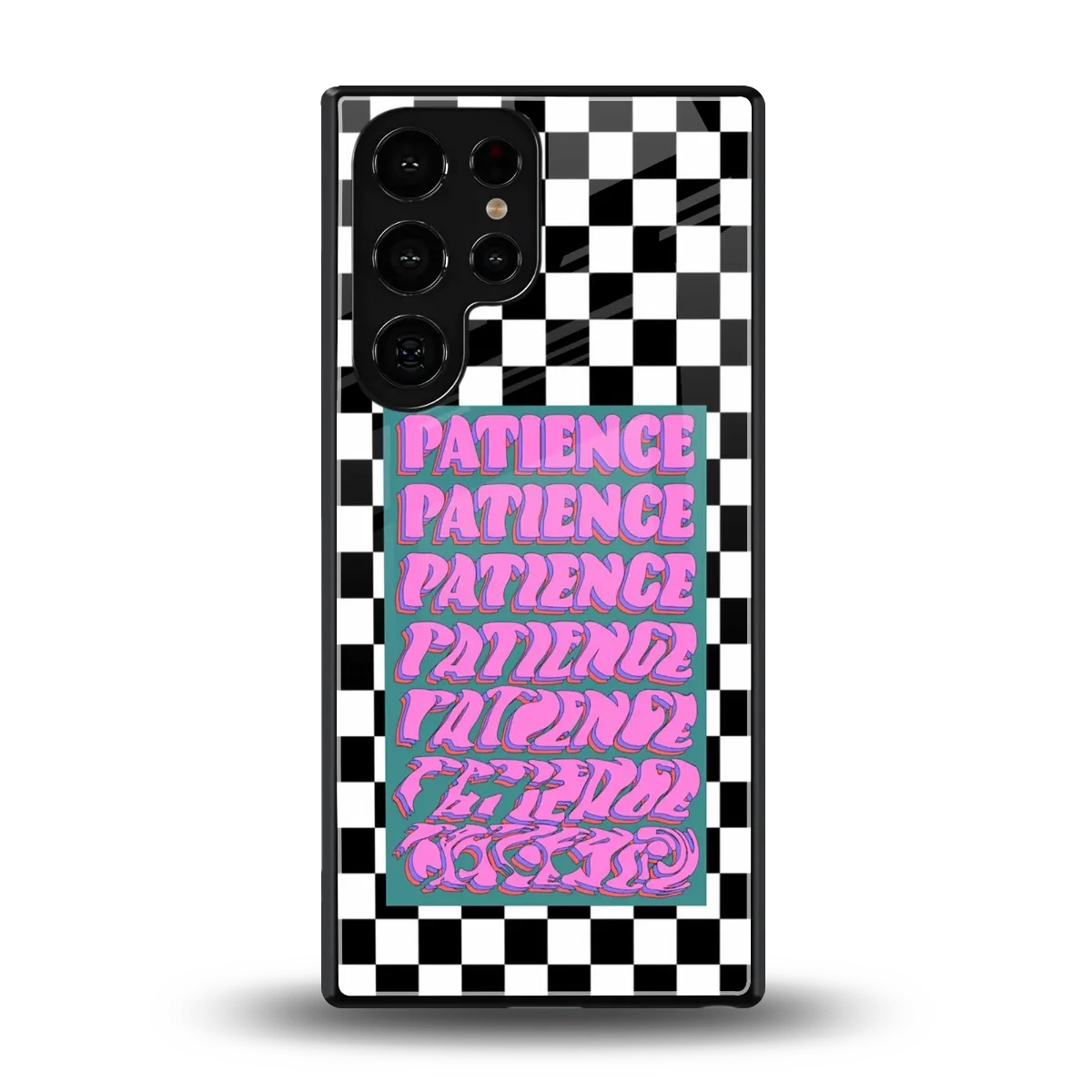 Patience Checkered back phone cover | glass case for samsung galaxy s25 ultra