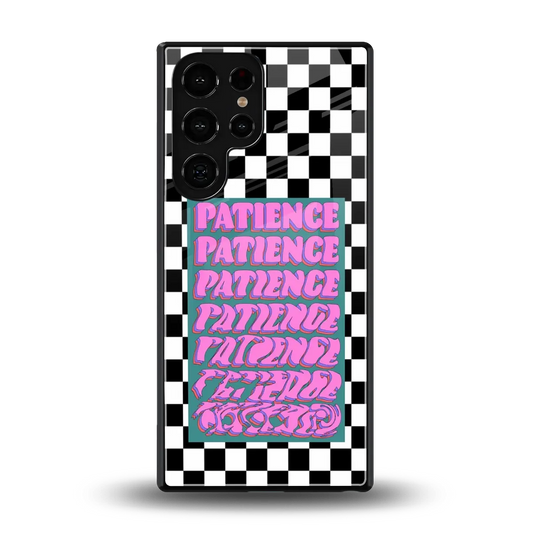Patience Checkered back phone cover | glass case for samsung galaxy s25 ultra