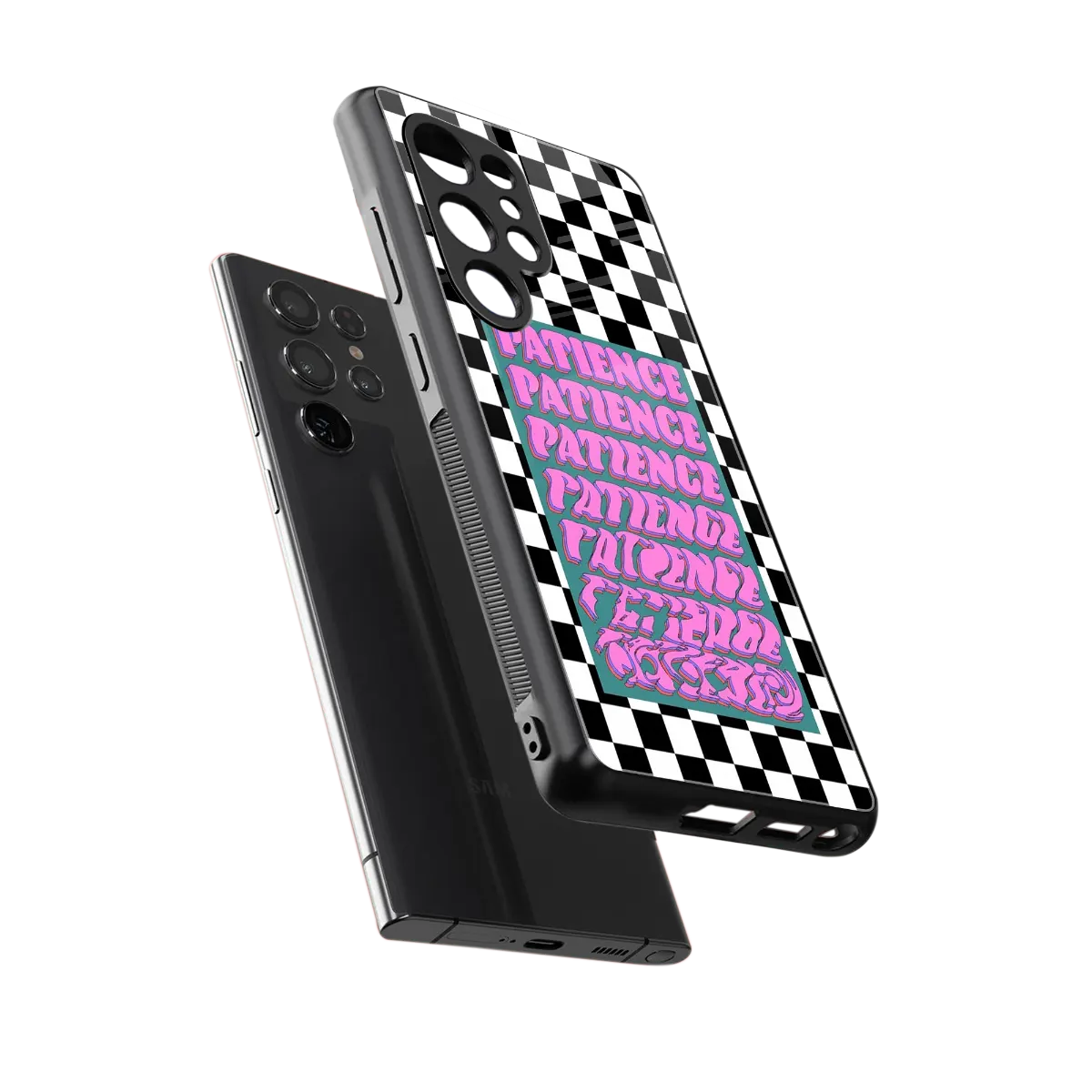 Patience Checkered sleek samsung galaxy s25 ultra cover with tempered glass back and TPU edges