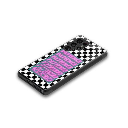Patience Checkered stylish phone case for samsung galaxy s25 ultra | glossy glass and slim fit