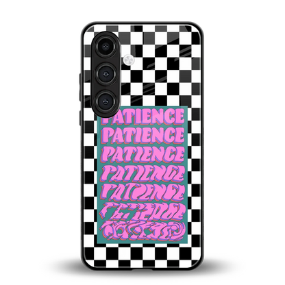 Patience Checkered back phone cover | glass case for samsung galaxy s23 plus