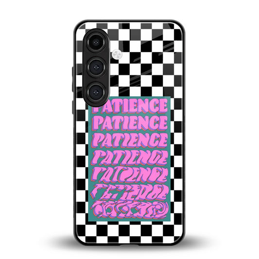 Patience Checkered back phone cover | glass case for samsung galaxy s26