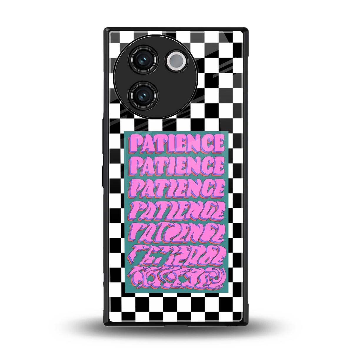 Patience Checkered back phone cover | glass case for vivo v30e
