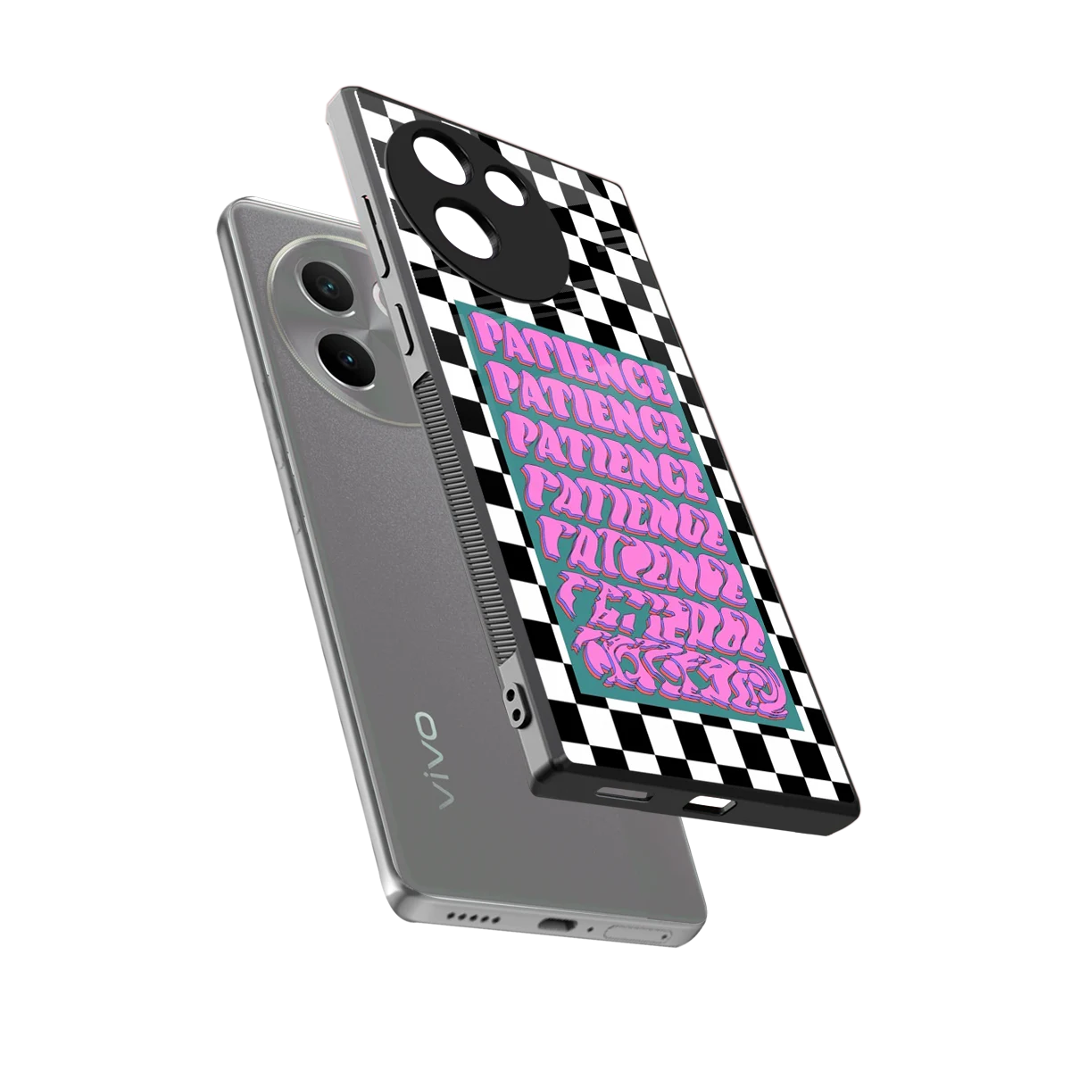 Patience Checkered sleek vivo v30e cover with tempered glass back and TPU edges