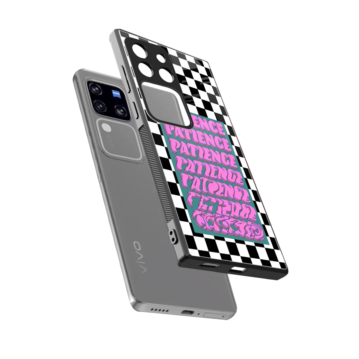 Patience Checkered sleekvivo v30 pro cover with tempered glass back and TPU edges