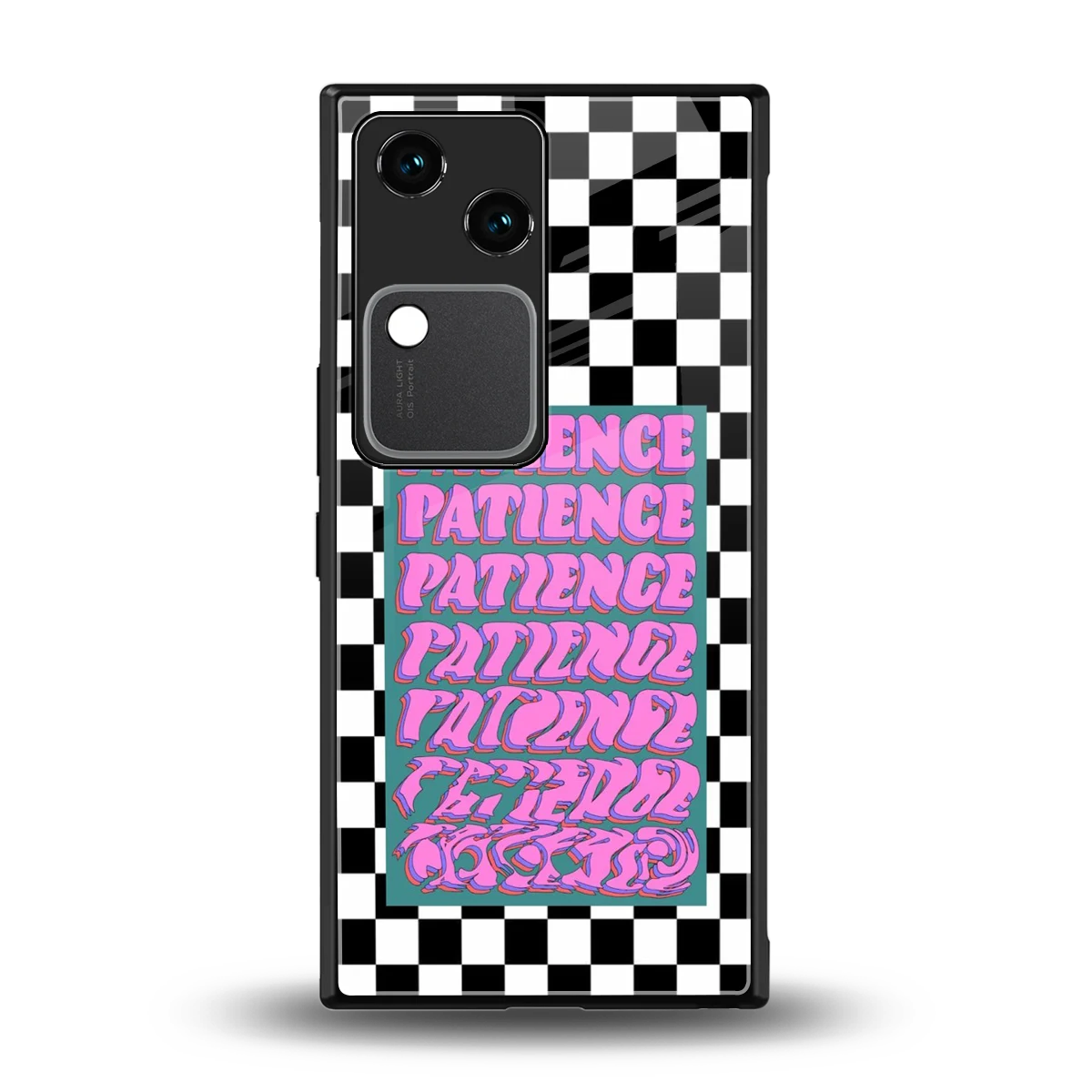 Patience Checkered back phone cover | glass case for vivo v30