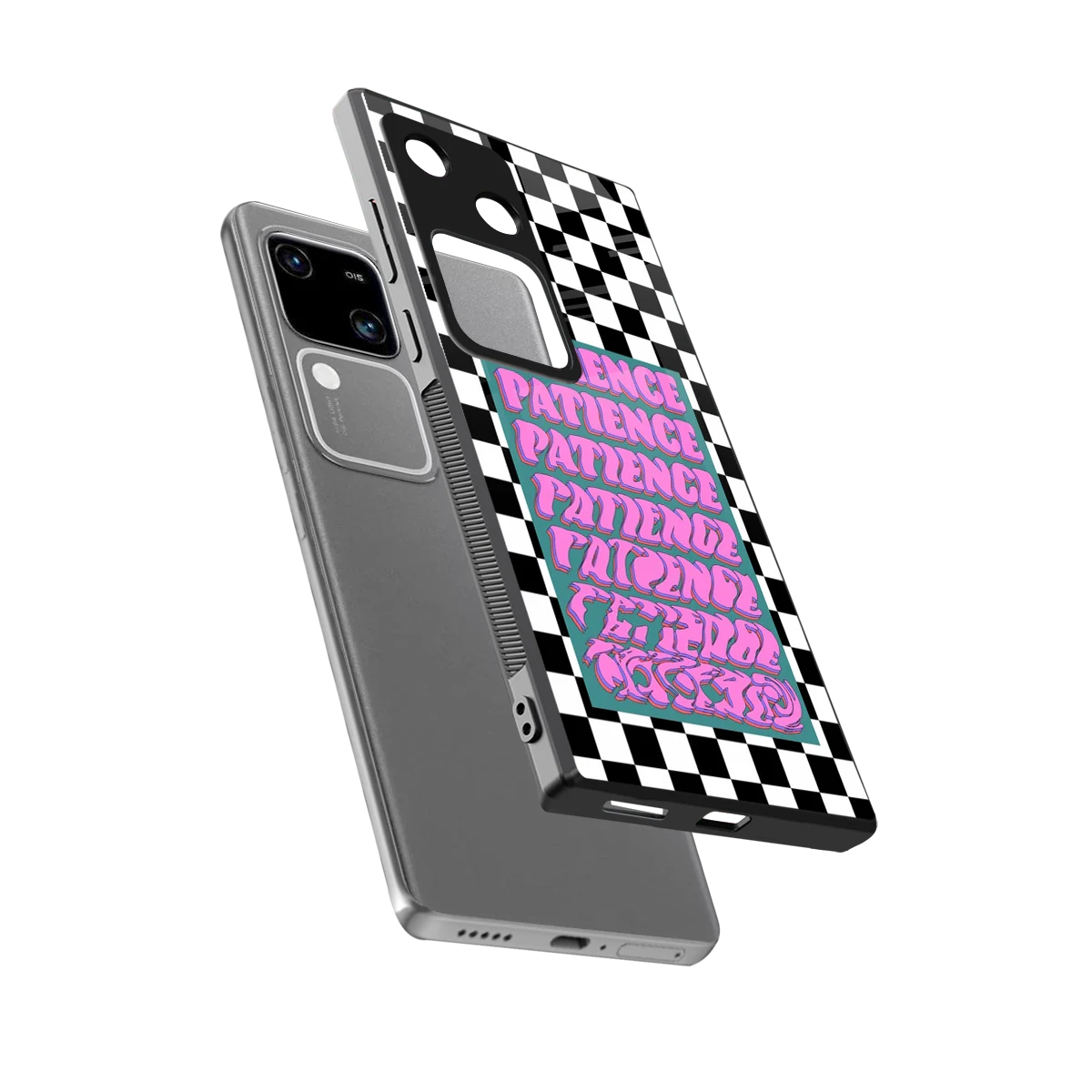 Patience Checkered sleek vivo v30 cover with tempered glass back and TPU edges