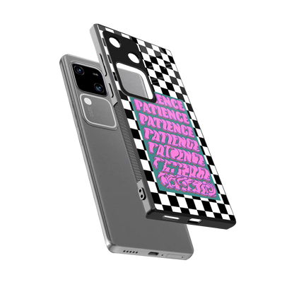 Patience Checkered sleek vivo v30 cover with tempered glass back and TPU edges
