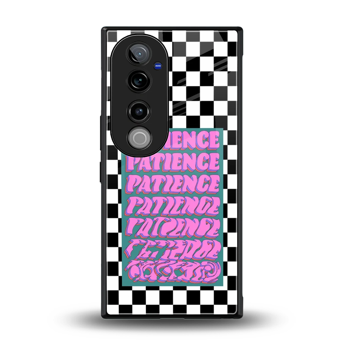 Patience Checkered back phone cover | glass case for vivo v40 pro