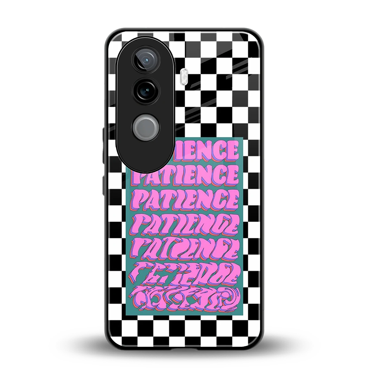 Patience Checkered back phone cover | glass case for vivo v40e