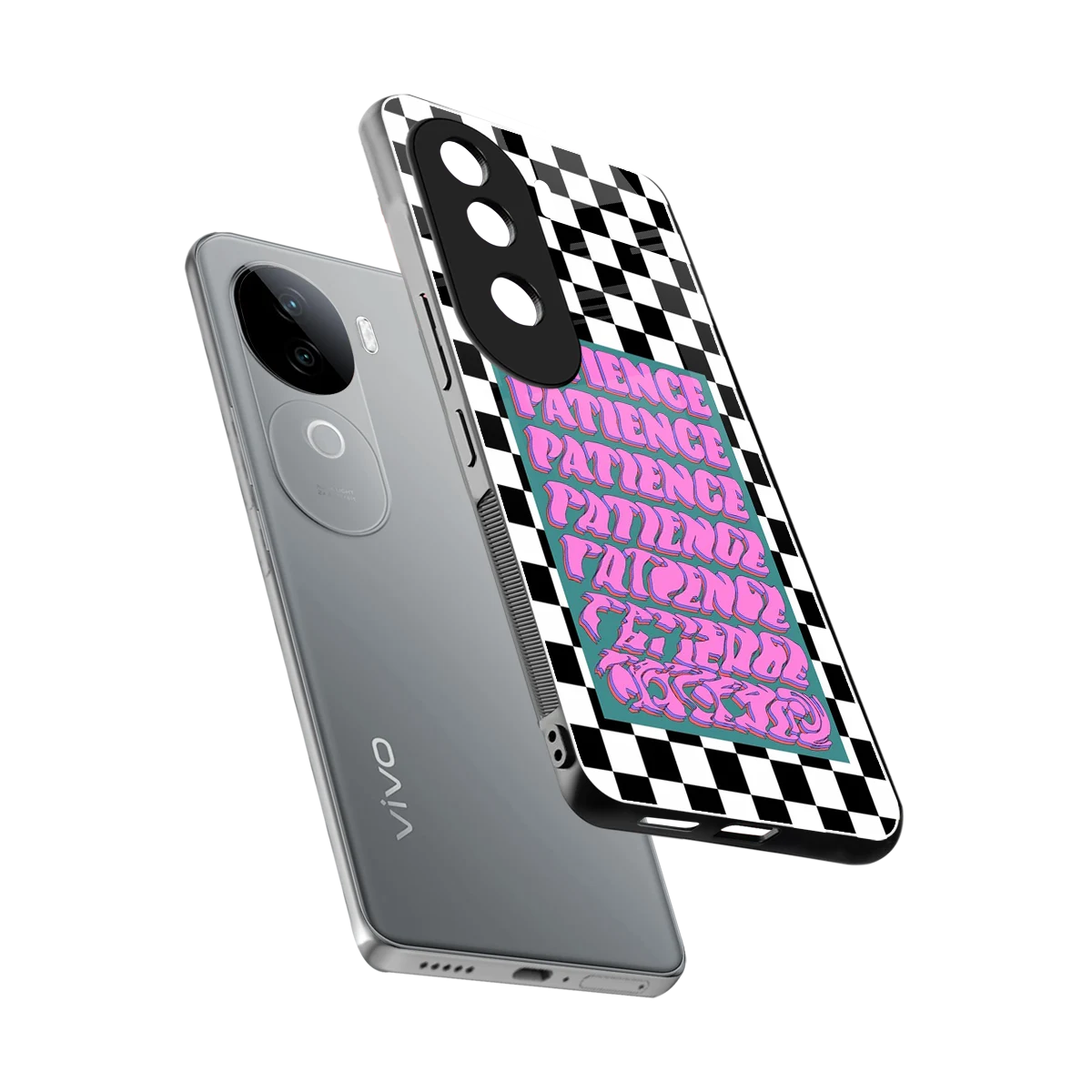 Patience Checkered sleek vivo v40e cover with tempered glass back and TPU edges