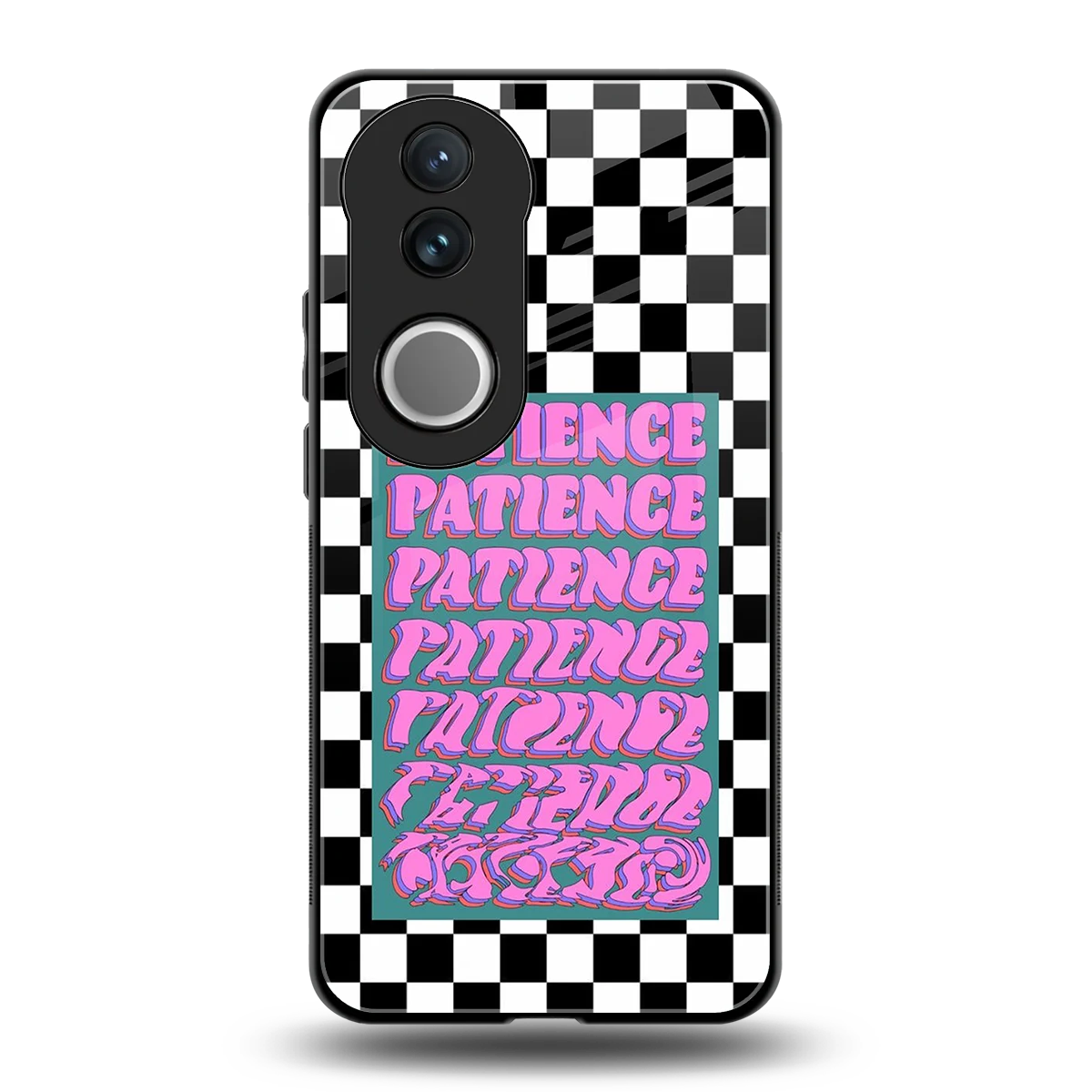 Patience Checkered back phone cover | glass case for vivo v50