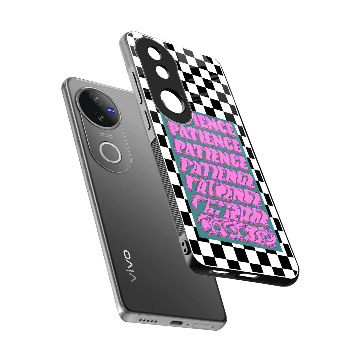 Patience Checkered sleek vivo v50 cover with tempered glass back and TPU edges