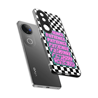 Patience Checkered sleek vivo v50 cover with tempered glass back and TPU edges