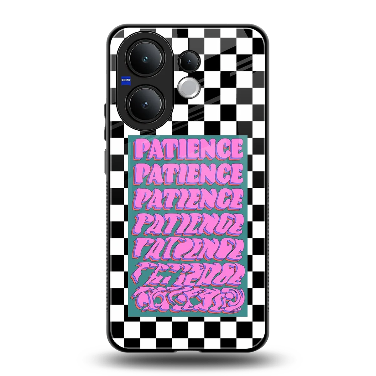 Patience Checkered back phone cover | glass case for vivo v60