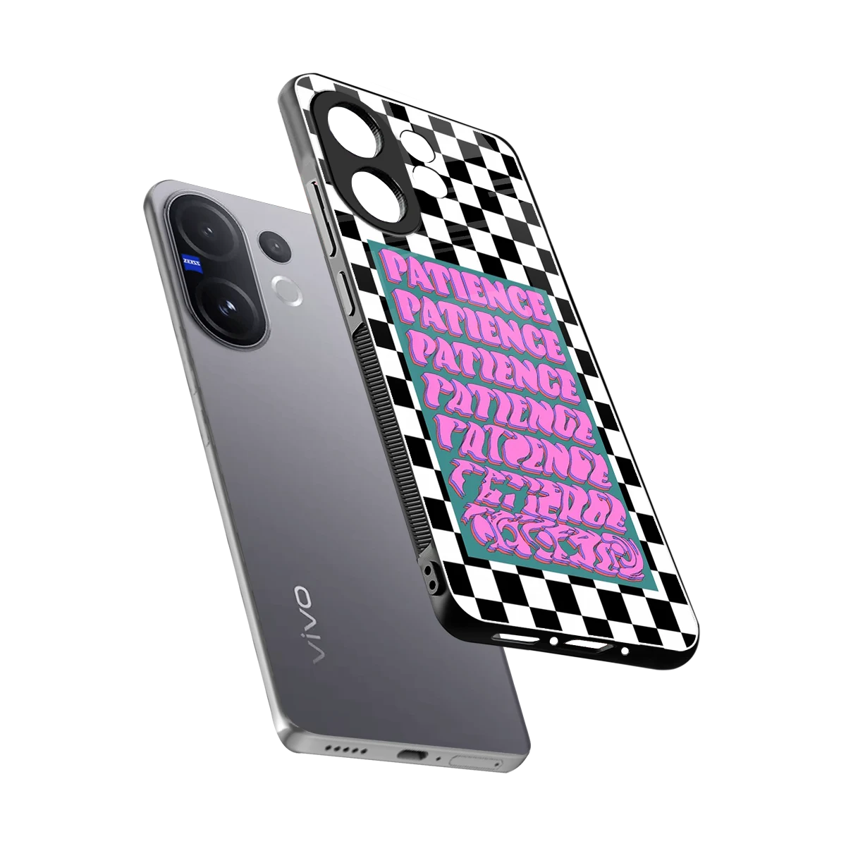 Patience Checkered sleek vivo v60 cover with tempered glass back and TPU edges