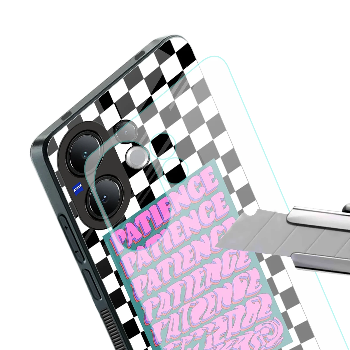Patience Checkered stylish phone case for vivo v60 | glossy glass and slim fit