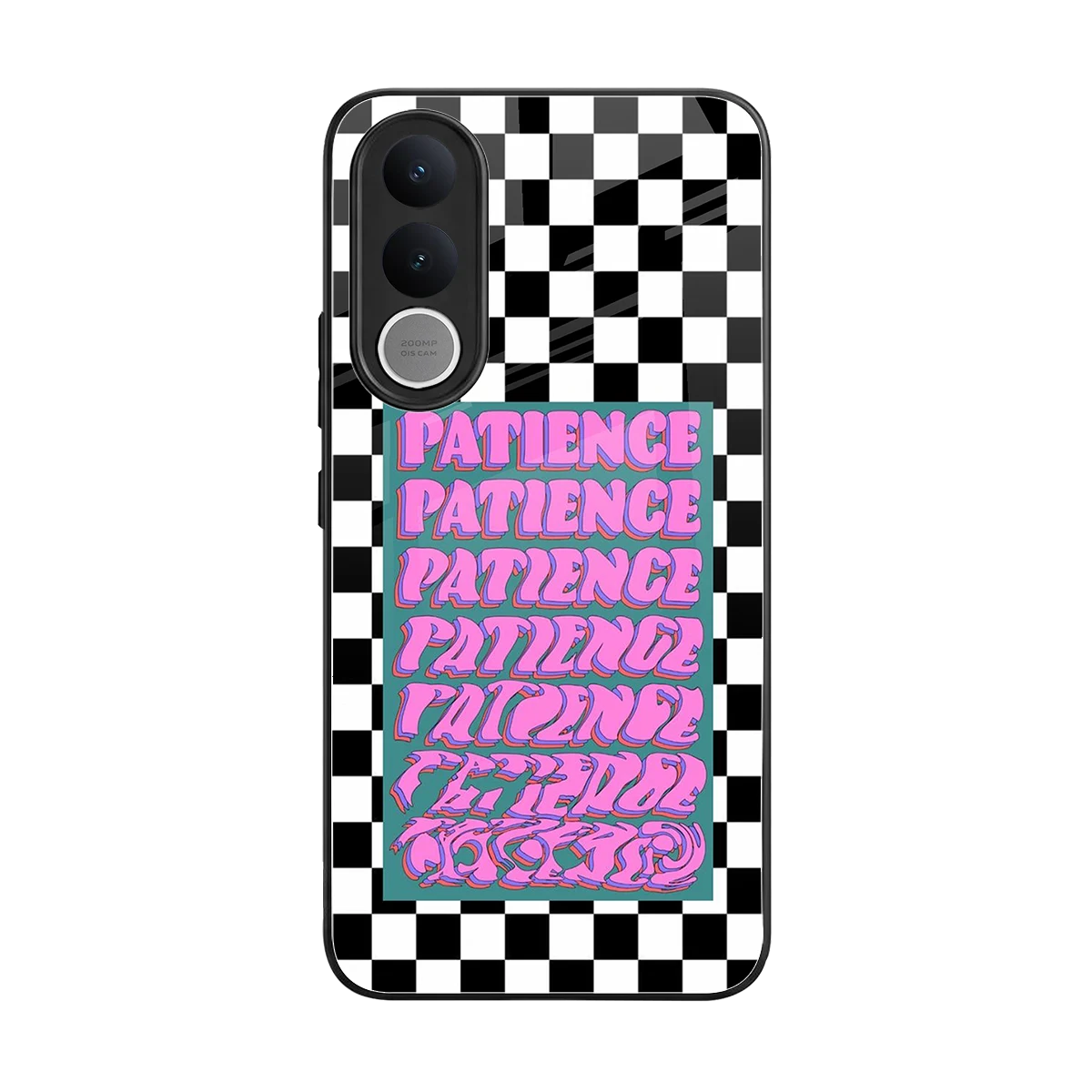 Patience Checkered back phone cover | glass case for vivo v70 fe