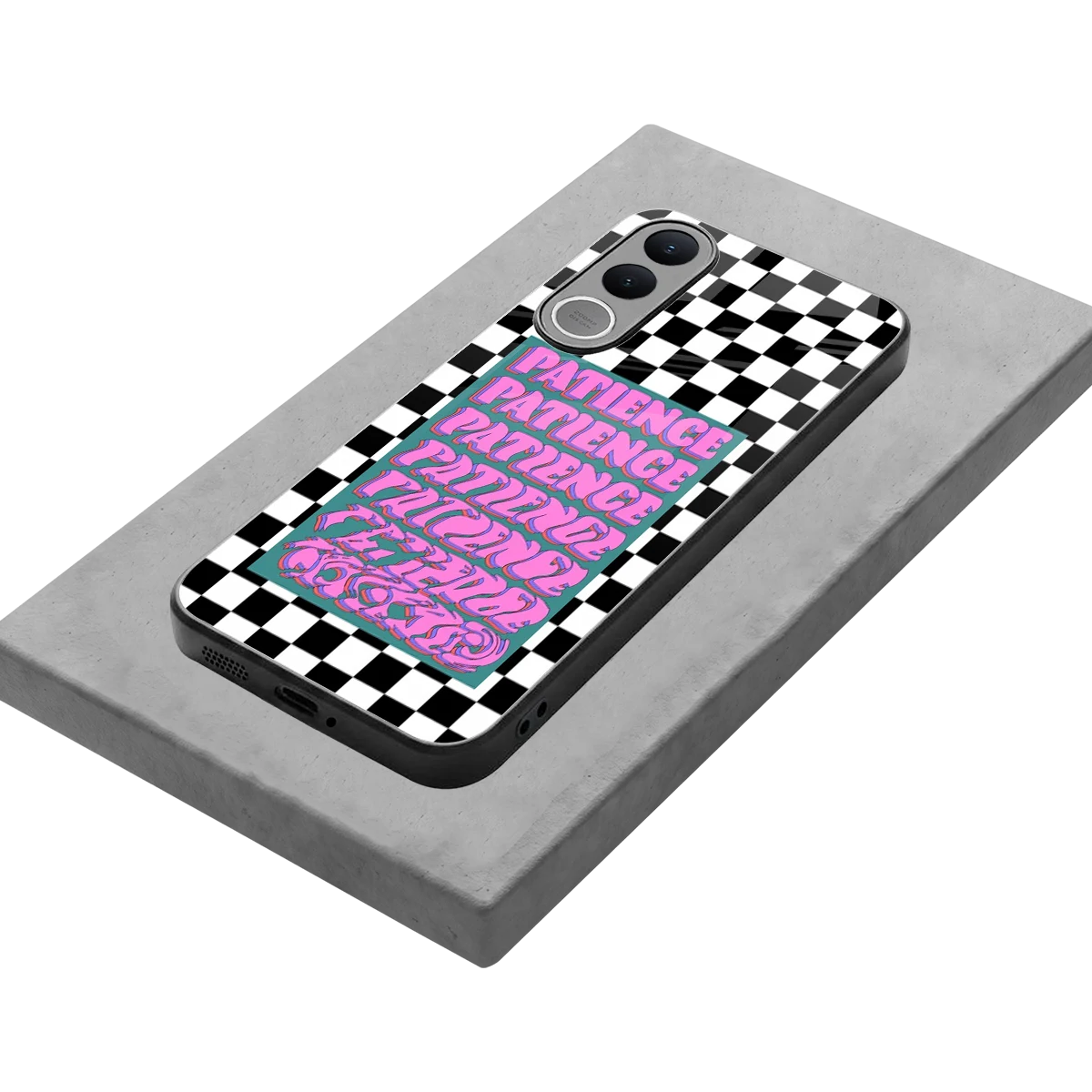 Patience Checkered stylish phone case for vivo v70 fe | glossy glass and slim fit