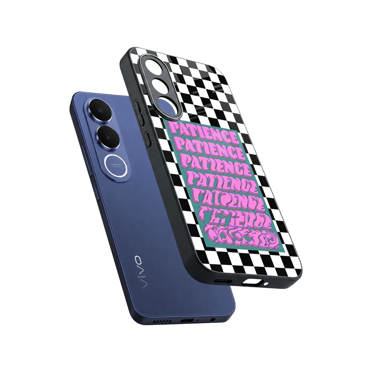 Patience Checkered sleek vivo v70 fe cover with tempered glass back and TPU edges