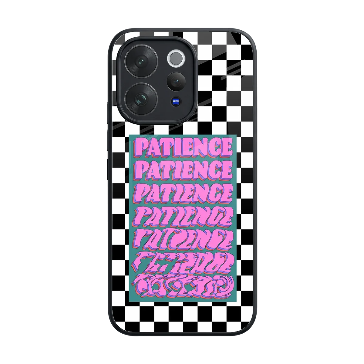Patience Checkered back phone cover | glass case for vivo v70 elite