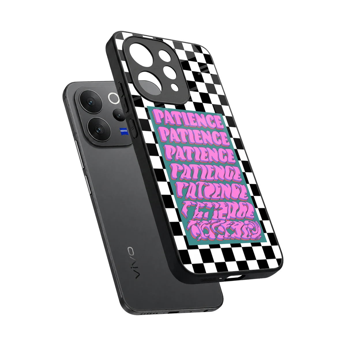 Patience Checkered sleek vivo v70 elite cover with tempered glass back and TPU edges