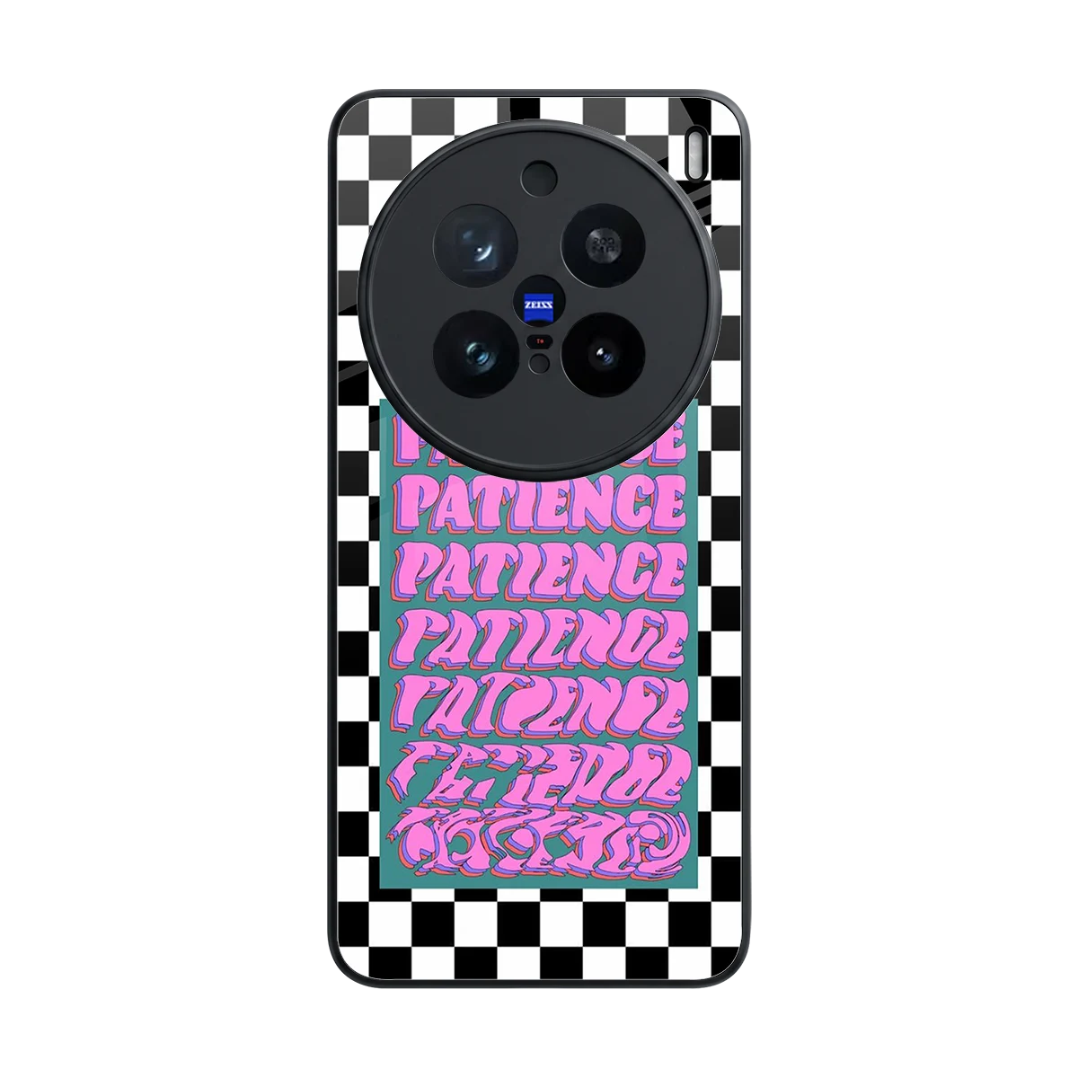 Patience Checkered back phone cover | glass case for vivo x200 pro